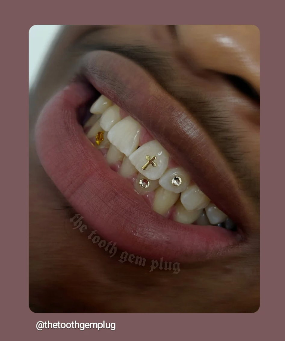 18K Baby Medieval Cross Tooth Gem