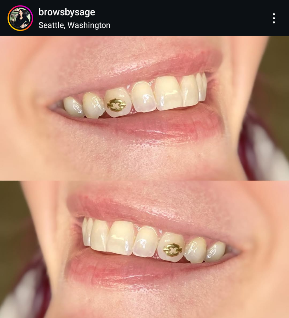 18k Chain Link Tooth Gem